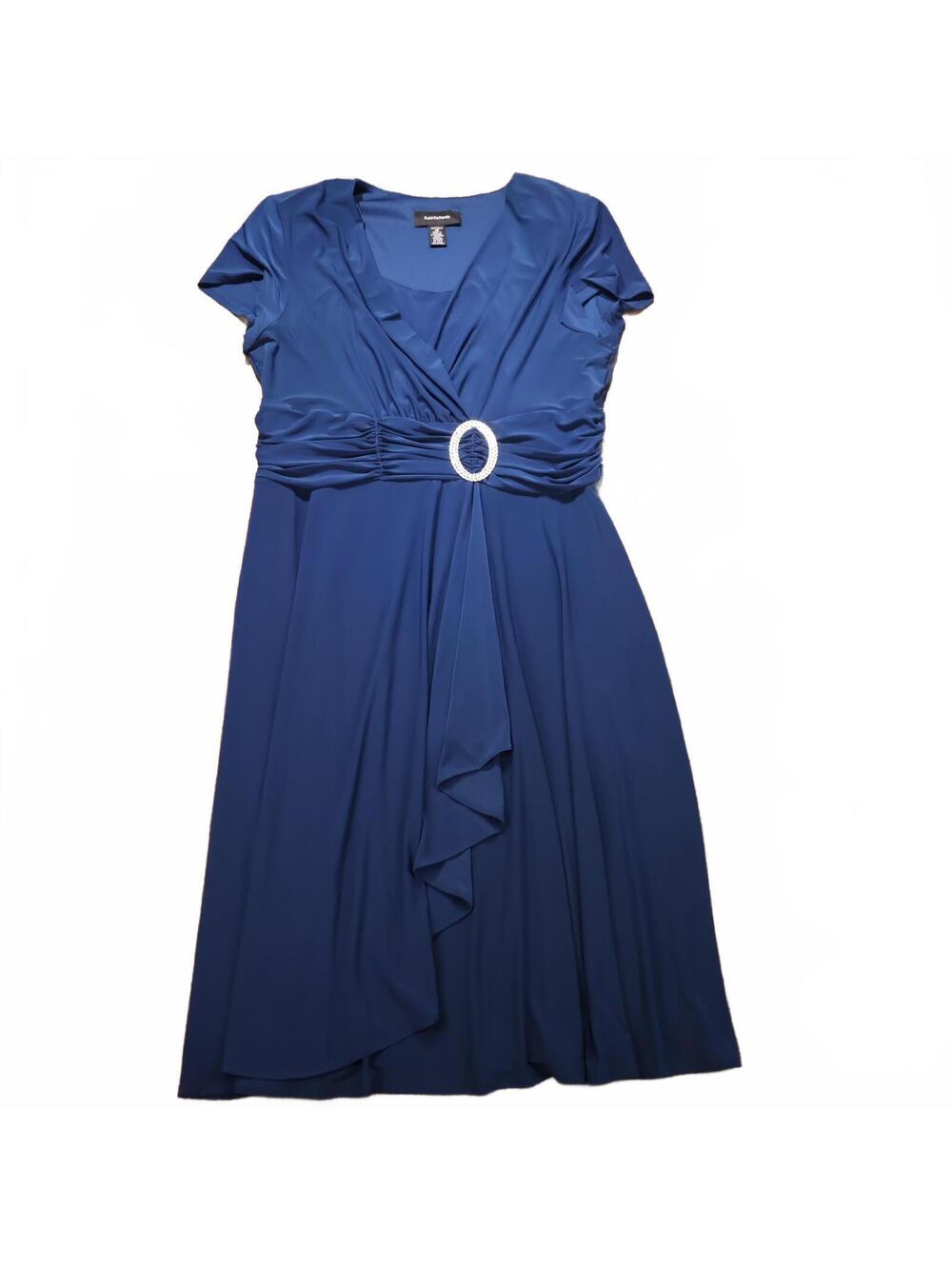R&M Richards Sz 14 Faux Wrap Cocktail Dress Waist Embellishment Peacock Blue NWT